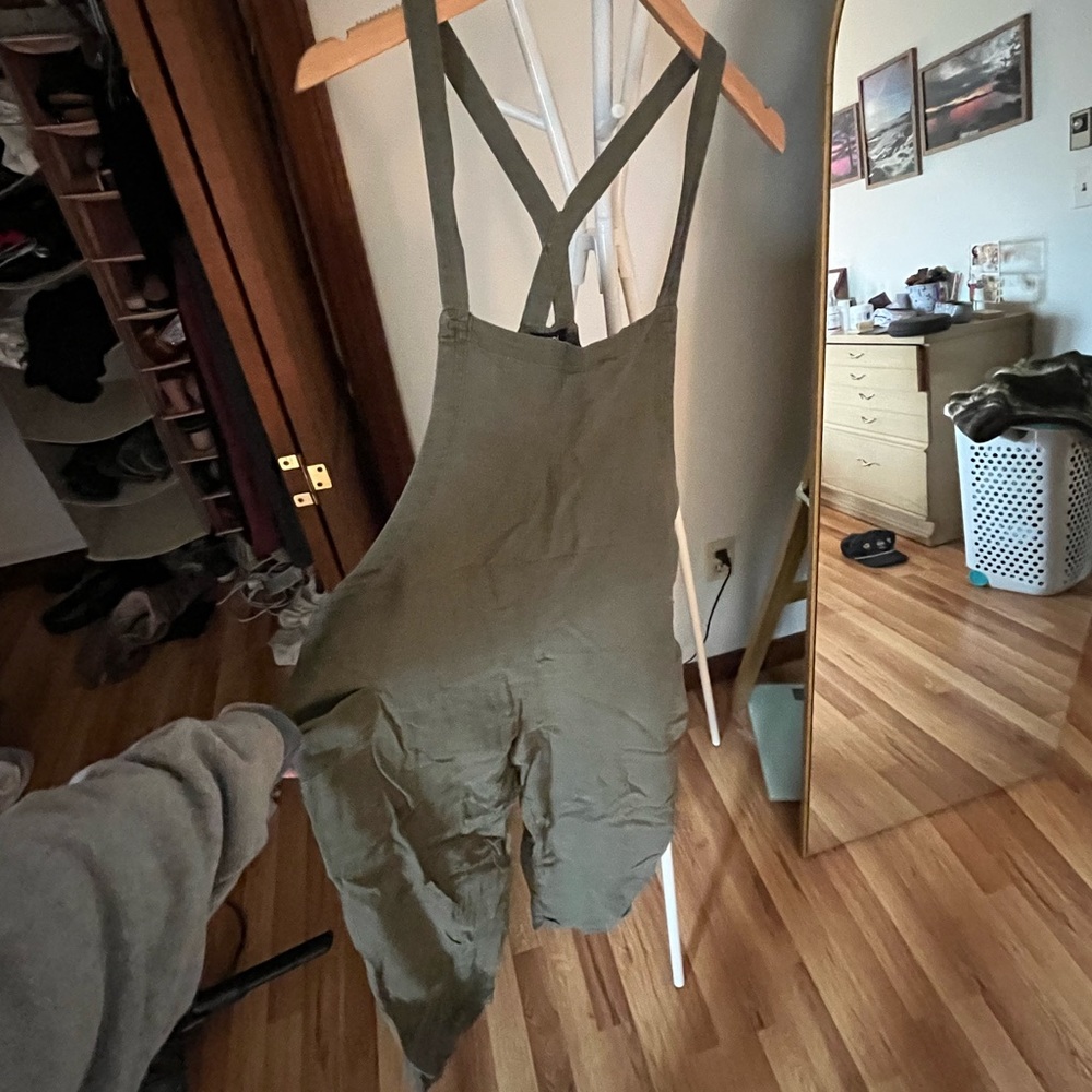 BDG Olive Green Linen Overalls